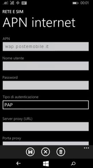 configurazione Fastweb Mobile Nokia Lumia 735