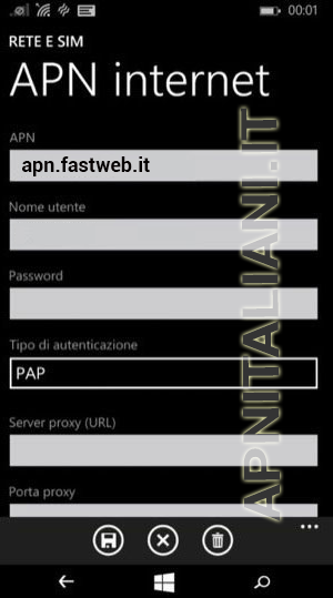 configurazione Fastweb Mobile Windows Phone 8.1
