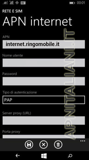 configurazione Ringo Mobile Microsoft Windows 10