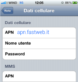 configurazione APN Fastweb Mobile iPhone 4