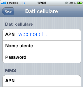 configurazione APN Noitel Mobile Apple Iphone 4