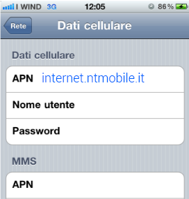 configurazione APN NTMobile Apple Iphone 4