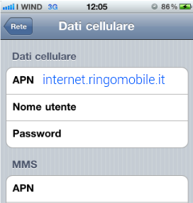 configurazione APN Ringo Mobile Apple Iphone 4