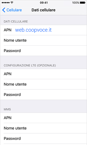 configurazione APN CoopVoce Apple Iphone 7