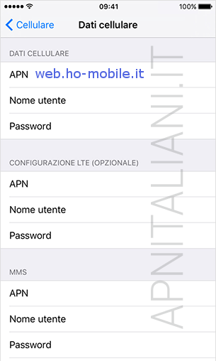 configurazione APN ho. Mobile Apple iPhone 8