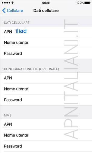 configurazione MMS Iliad Apple iPhone 6