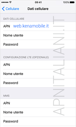 configurazione APN Kena Mobile Apple Iphone 7 Plus