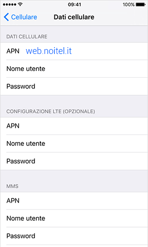configurazione APN Noitel Mobile iPhone 6s