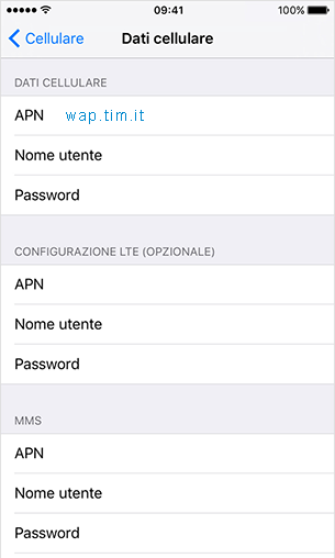 configurazione APN TIM Apple Iphone 6S