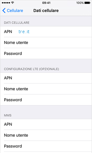configurazione APN TRE Apple iPhone 5