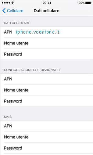 configurazione APN Vodafone Apple iPhone 6