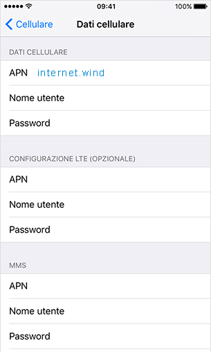 configurazione APN Wind iPhone 7 Plus
